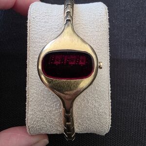 VTG Hamilton 901 Red Led 24mm Digital Gold Tone 990576 Watch For Parts Or Repair